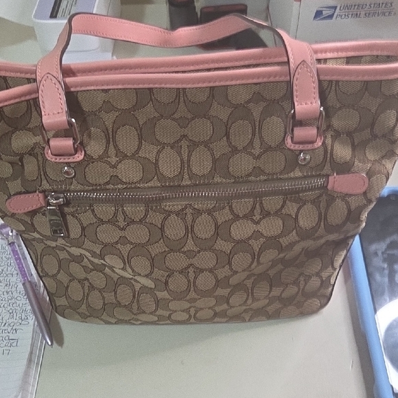 Coach Brown Tote with Pink Trim - Picture 3 of 6
